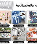 Ultra Thin Double Sided Craft Tape For Card Making Scrapbooking Gift Wrapping And Office And School Use Tear By Hand With Paper Backing Four Rolls One Quarter Inch By Thirty Two Yards Per Roll, image showing its versatile applications including wall decoration, gift packaging, art, weddings, office supplies, and parties.