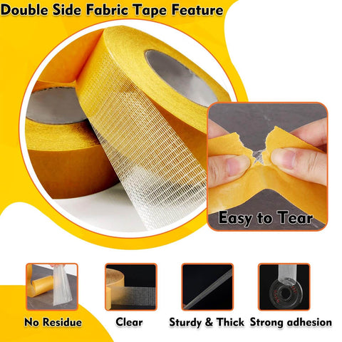 Double Sided Fabric Tape Heavy Duty Mounting Tape For Clothes Carpet Arts And More 0.79 Inch Wide By 66 Feet Long Fiberglass Mesh