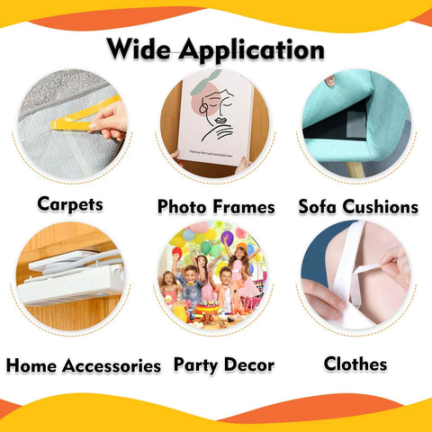 Image showing wide applications of Double Sided Fabric Tape Heavy Duty Mounting Tape For Clothes Carpet Arts And More 0.79 Inch Wide