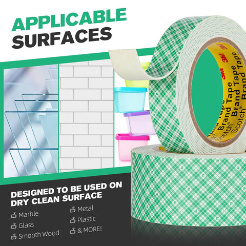 Close-up of Double Sided Foam Tape 0.39 Inch By 10 Feet White 4026 Heavy Duty Mounting Tape with surfaces it can adhere to.