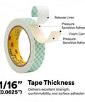 Double Sided Urethane Foam Tape Go To Bonding And Mounting, pressure liner details, white, 0.75 inch by 5 yard roll