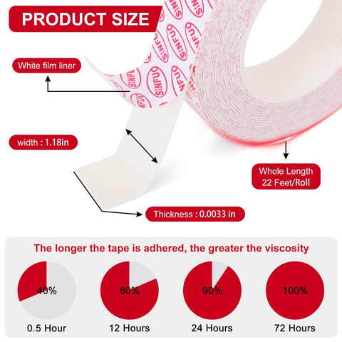Heavy Duty Removable Double Sided Foam Tape, Damage Free Adhesive Strips For Picture Hanging, Indoor Outdoor Use, 1.18 Inch Wide By 22 Feet Long, 1.6mm Thick, Residue Free Mounting Tape product size and specifications.