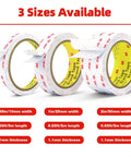 Three rolls of Heavy Duty Double Sided Foam Tape 0.39 Inch Wide By 9.85 Feet Long Removable Mounting Tape, showing different available sizes.