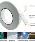 Heavy Duty Double Sided Foam Tape With Crazy Sticky Adhesion For Wall Art, Office Decor, Posters And Bonding, White, 4 Rolls