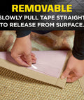 Hands removing Heavy Duty Double Sided Gel Tape For Removable Mounting Up To 20 Lbs On Metal Glass Tile Wood Brick And More from carpet.