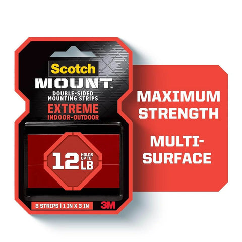 Extreme Mounting Strips Double Sided Heavy Duty Tape 16 Pack 1 In By 3 In Indoor Outdoor Black Industrial Strength Adhesive