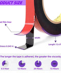 Heavy Duty Double Sided Mounting Tape Waterproof Adhesive Strip For Indoor Outdoor Use Quarter Inch Thick By Fifteen Point Four Feet Long Ultra Strong Grip For Automotive Trim LED Light Strips Home Decor And Garage Organization showing thickness and length details