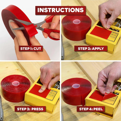 Instructions for using heavy duty double sided mounting tape removable clear adhesive 1 inch by 450 inch weatherproof