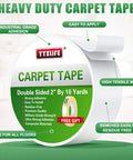 Heavy Duty Double Sided Rug Tape For Hardwood Floors And Tile Non Slip Anti Curling Floor Tape For Area Rugs Mats And Carpets No Residue Super Strong Hold Easy Cut To Fit 2 Inch By 10 Yards White