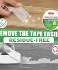 Heavy Duty Double Sided Rug Tape For Hardwood Floors And Tile Non Slip Anti Curling Floor Tape For Area Rugs Mats And Carpets No Residue Super Strong Hold Easy Cut To Fit 2 Inch By 10 Yards White with residue-free removal feature displayed.