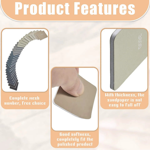 Features of Double Sided Sanding Pads Kit 30 Pcs 2x2 In For Plastic And Acrylic Grit 320 600 showing flexibility and thickness