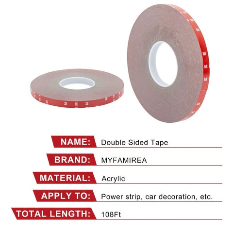 Heavy Duty Double Sided Tape 0.39 Inch By 108 Feet Waterproof Foam Mounting Adhesive For LED Strip Lights Multipurpose Tape