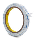 Double Sided Tape 0.5 Inch By 32.8 Feet Thin Translucent Removable Adhesive roll with release liner visible