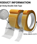 Heavy Duty Double Sided Fabric Tape For Carpets And Rugs Crazy Sticky For Home And Office Use Secures Doormats Cushions And More On Wood Tile Plastic Concrete Available In 1 Or 2 Inch Width By 33 Feet Per Roll Includes Two Rolls, image shows two rolls with 1-inch and 2-inch width labels.