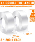 Heavy Duty Double Sided Tape Two Pack 1.2 Inch Wide 33.3 Feet Total Length Nano Adhesive shown in two rolls with length details.