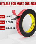 Heavy Duty Double Sided Tape 10 Ft For Walls Cars LED Strip Lights And Home Office Decor With Ultra Strong Adhesive displayed with dimensions