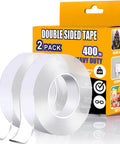 Heavy Duty Double Sided Tape Two Pack 1.2 Inch Wide 33.3 Feet Total Length Nano Adhesive shown with packaging