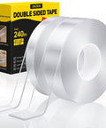 Heavy Duty Double Sided Tape 2 Roll Pack, Total 20 Feet, Removable Nano Tape For Walls, Carpets, Posters And Pictures, Outdoor Friendly Mounting Tape With Instant Bonding, Cut To Any Size, No Tools Required shown in packaging with two rolls visible.