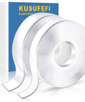 Heavy Duty Double Sided Tape Roll Set with two clear mounting tapes, 0.5 and 1 inch widths, visible in front view with packaging.