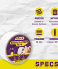 Extra Sticky Clear Double Sided Tape Removable Heavy Duty Mounting Tape 2 Inch By 20 Yards packaging with specs