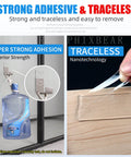 Image showing Extra Large 1.2 In By 240 In Double Sided Mounting Tape, Clear Nano Strength Adhesive, holding a gallon jug and being easily removed from a surface.