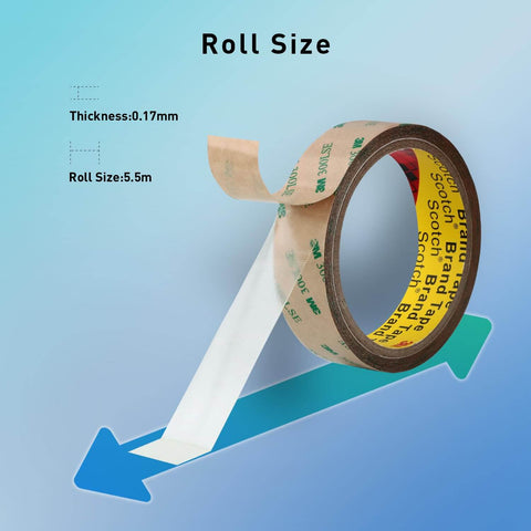 Heavy Duty Double Sided Tape 9495LE Half Inch By Eighteen Feet Clear Adhesive Tape roll showing thickness and size