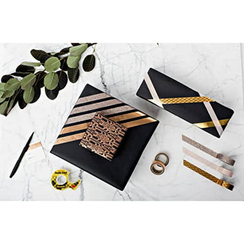 Double Sided Tape For Gift Wrapping And Crafts, Snaps On Quick For Holiday Gift Wrap, Bags, Scrapbooking And School Projects, 0.75 Inch Wide By 1296 Inch Length, Two Refill Rolls For Clean, Mess Free Bonding with wrapped gifts on marble table.