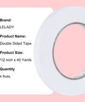 Front view of LELADY Double Sided Tape Half Inch By Forty Yards Four Rolls Sticky Adhesive for Arts and Crafts in pink background