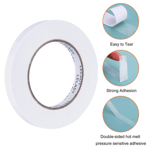 Double Sided Tape Half Inch By Forty Yards Four Rolls Sticky Adhesive For Arts And Crafts Office And School Supplies Translucent Thin Easy Tear Without Scissors High Bond Strength Perfect For Page Repairs Crafts And Mounting shown with strong adhesion