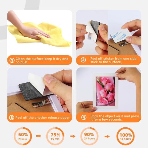 Step-by-step guide using Heavy Duty Double Sided Tape For Walls 48 Pcs Waterproof Foam Adhesive Pads 1.96 X 1.18 Inches for mounting.