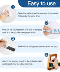 Instructional guide for using 52 Pcs Double Sided Adhesive Pads And Strips Heavy Duty Mounting Tape For Walls Hanging Mirrors And Heavy Objects 2mm Thick Includes 24 Square Pads And 28 Strip Pads For DIY Home Office Projects