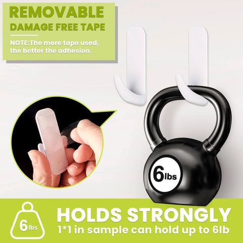 Heavy Duty Clear Double Sided Tape Removable Nano Mounting Adhesive Tape For Walls Photos Crafts Posters And Carpets 1 Inch By Sixteen Point Five Feet Waterproof With Strong Load Bearing For Damage Free Hanging holding a 6 lb kettlebell and being applied by hand.