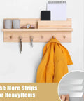 Wooden wall rack with items, keys, jacket hanging, and Heavy Duty Nano Double Sided Tape Bulk Pack used for mounting shown inset