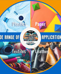 Double-Sided Fabric Tape packaging emphasizes wide range of applications on plastics, paper, textiles, and leather.