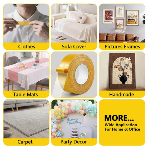Double Sided Fabric Tape Heavy Duty for Hemming and Bonding used for clothes, sofa cover, pictures frames, and more applications