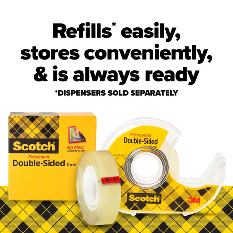 Scotch double-sided tape with box, clear adhesive, half inch wide by seventy five foot long roll, for craft projects.