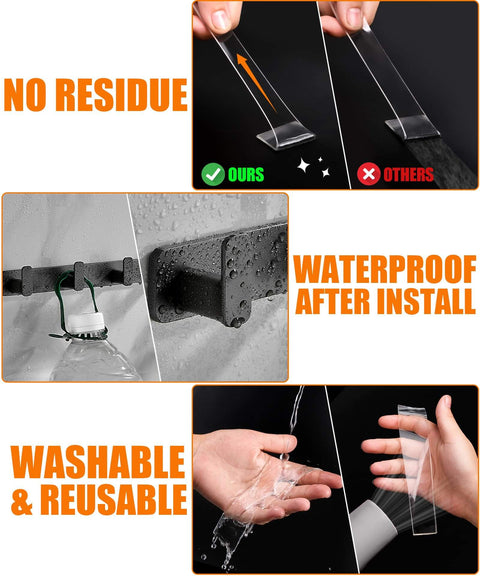 Heavy Duty Double Sided Tape Two Rolls Total Twenty Feet Removable Clear Nano Adhesive showing use on wet surfaces.