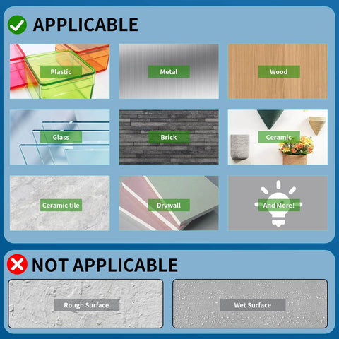 Image showing surfaces applicable for Ultra Strength Heavy Duty Double Sided Tape With Industrial Adhesive Waterproof Foam Mounting Tape.
