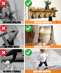 Heavy Duty Double Sided Tape Two Rolls Total Twenty Feet Removable Clear Nano Adhesive For Hanging Posters Rugs Pictures; collage showing no drilling, strong adhesion, hanging strips, safe rug gripper.