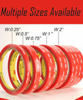 Multiple sizes of 3M adhesive tape rolls, highlighting "Clear Double Sided Tape One Quarter Inch Ten Feet Heavy Duty Mounting Adhesive For Electronics Glass Automotive And Home Office Decor Waterproof Permanent Bonding That Sticks Like Crazy And Holds Tightly."