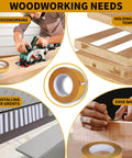 Double Sided Woodworking Tape 1 Inch By 88 Feet Heavy Duty Adhesive For Carpentry Cabinet Installation And Trim Projects Residue Free Bonding Tape Industrial Strength Hold No Mess Finish Safe shown in various woodworking applications including cutting, holding templates, installing drawer fronts, and edge banding.