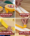 Quad image of Double Sided Woodworking Tape With Yellow Backing, Industrial Grade Adhesive for Splicing, CNC Routing, and Anchoring