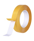 Double Sided Woodworking Tape 1 Inch By 88 Feet Heavy Duty Adhesive, industrial strength, yellow roll with exposed white adhesive side.
