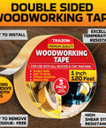 Pro Grade Heavy Duty Double Sided Woodworking Tape 3 Pack 1 Inch By 120 Feet Super Strong Adhesion packaging with features