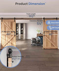 16 FT Double Sliding Barn Door Hardware Kit with track and handles, installed view, 192-inch track for 48-inch doors