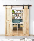 6.6FT Double Sliding Barn Door Hardware Kit for Two 20 Inch Door Panels, installed in modern home interior.