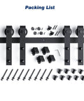 12 FT Double Door Sliding Barn Door Hardware Track Kit with basic J pulley, includes screws and installation parts, black aluminum