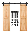 7FT Double Sliding Barn Door Hardware Kit for Two 21 Inch Door Panels, Heavy Duty Carbon Steel Track, Smooth Quiet Nylon Rollers