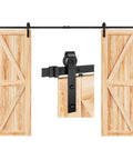 10 FT Double Door Sliding Barn Door Hardware Track Kit with basic J pulley and black powder coated finish, front view