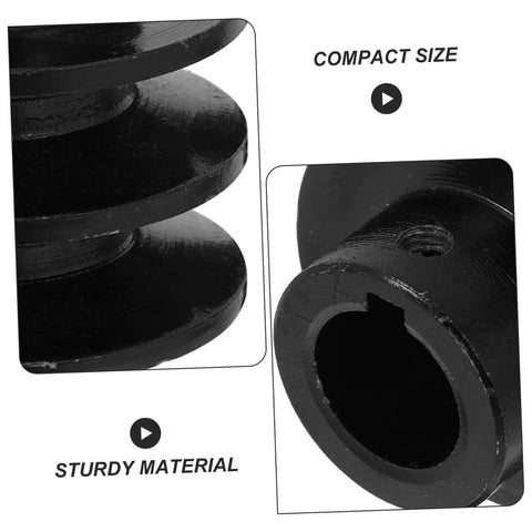 Close-up of Sturdy Type Double Slot Pulley Gas Engine Groove V-belt Sheave Replacement Belt Pulley Wheel showing size and material.